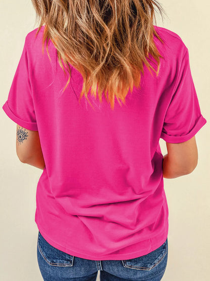 Rhinestone Heart Graphic Crew Neck Valentines Tee