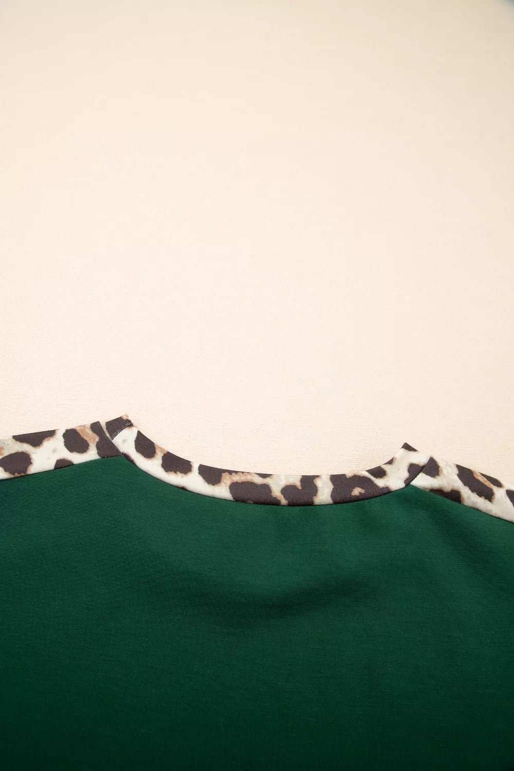 Leopard Trim Short Sleeve Relaxed Fit T-Shirt