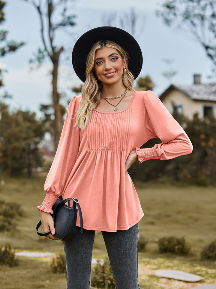 Puff Sleeve Pleated Blouse