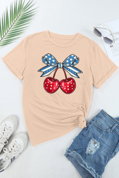 Cherry Graphic Round Neck Short Sleeve T-Shirt