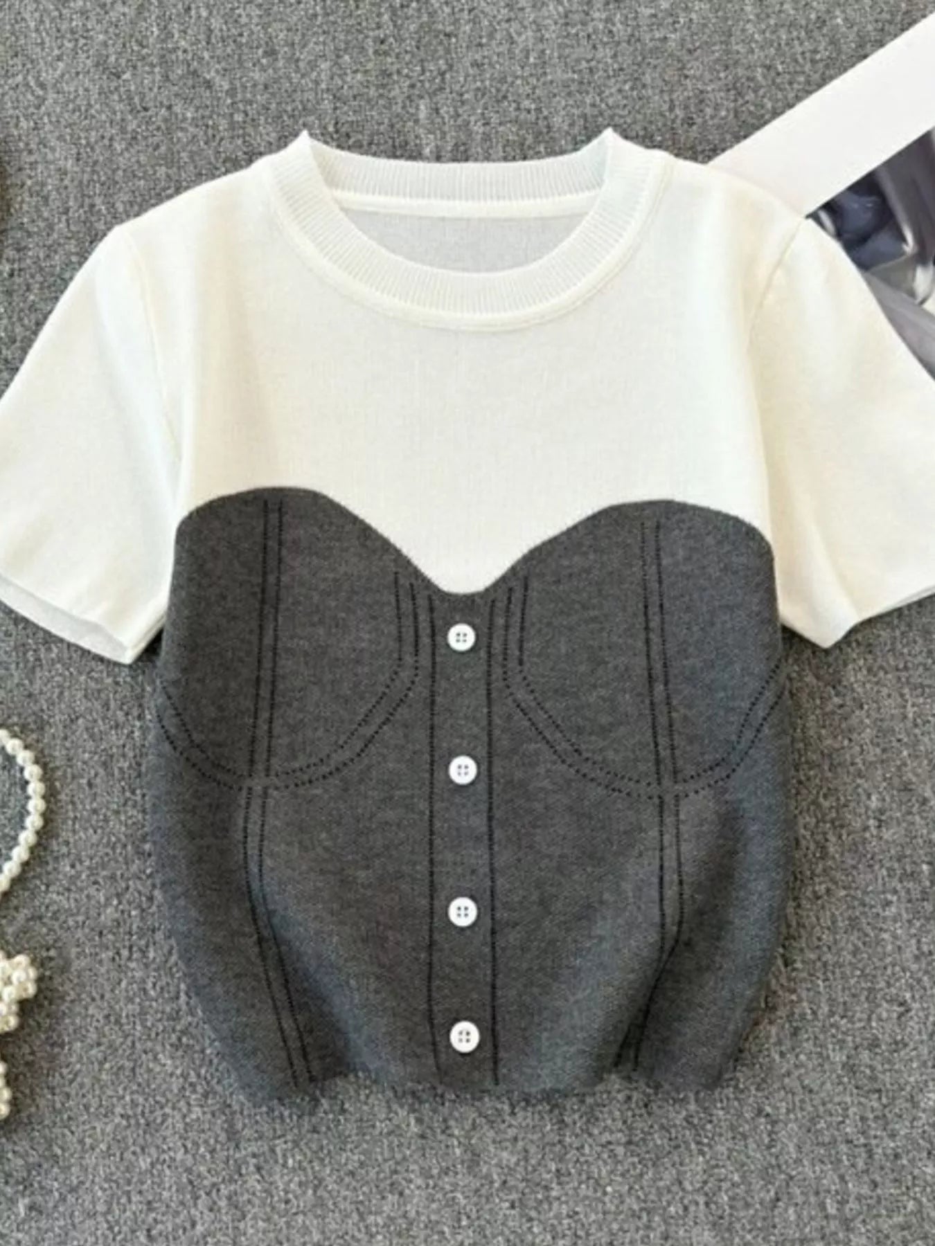 Color Block Short Sleeve Knit T-Shirt