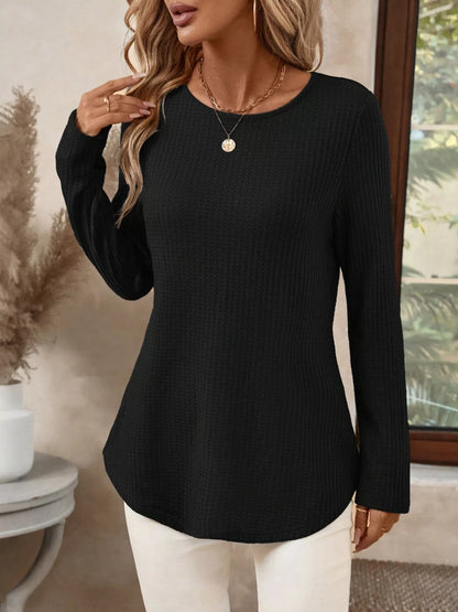 Plus Size Casual Waffle Knit Long Sleeve T-Shirt