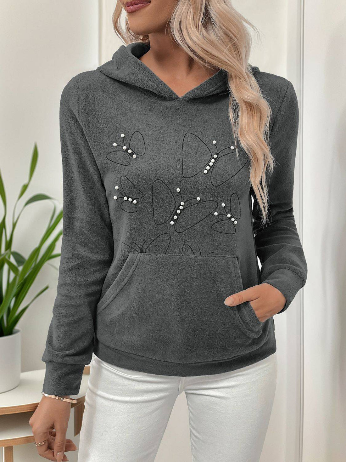 Perfee Pearl Butterfly Hoodie with front pocket