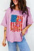 Floral American Flag Printed Raw Edge Cotton Tee