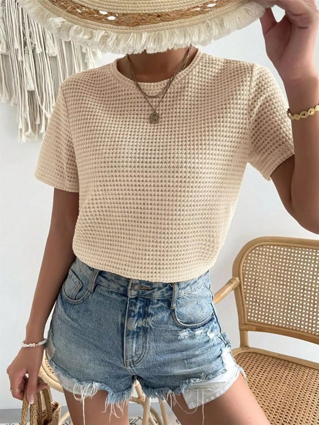 Waffle Knit Short Sleeve T-Shirt