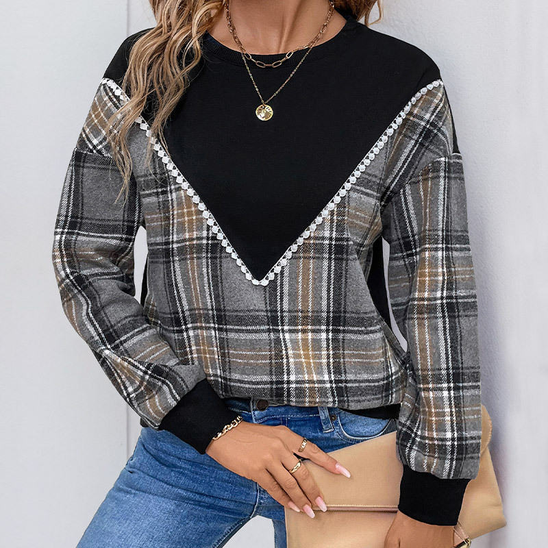 Sweatshirt mit Rundhalsausschnitt und Karomuster