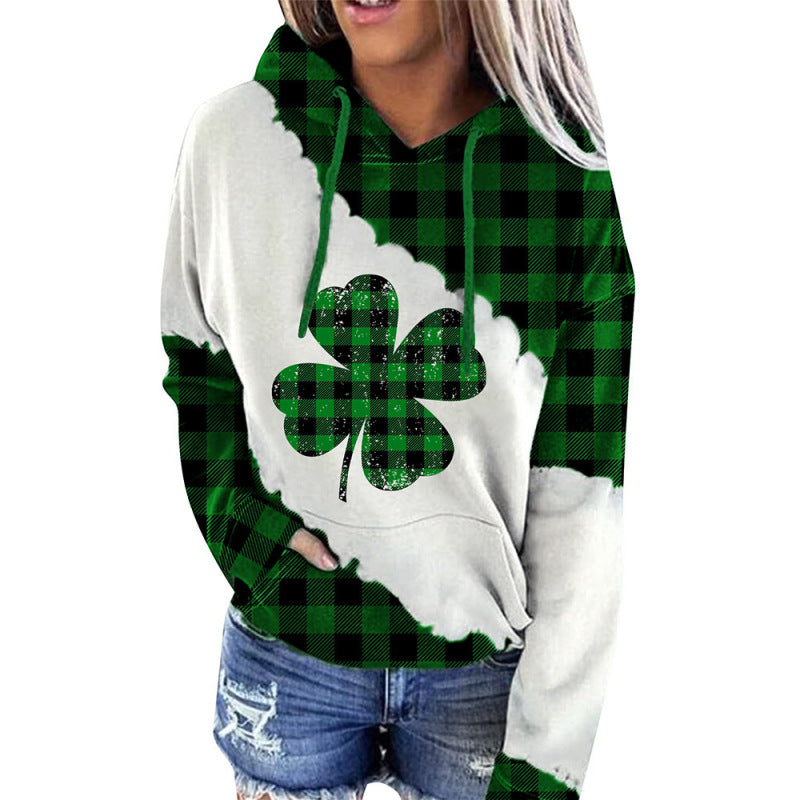 Sweat-shirt à capuche et manches longues pour femme, style irlandais de la Saint-Patrick 