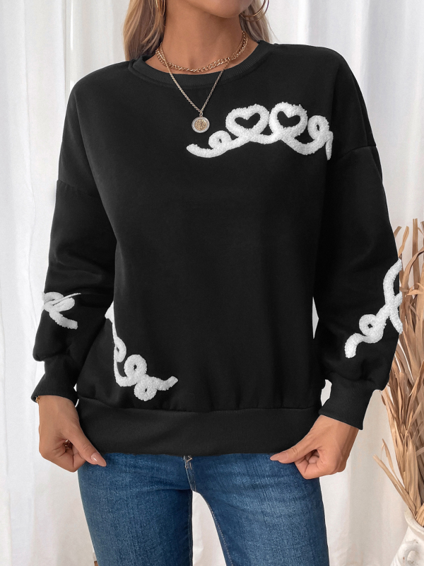 Neues, lässiges Sweatshirt mit Rundhalsausschnitt und Handtuch-Stickerei