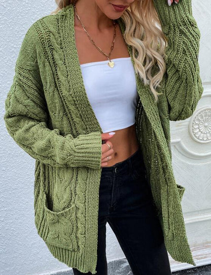 Cardigan à manches longues en tricot ouvert pour femme 