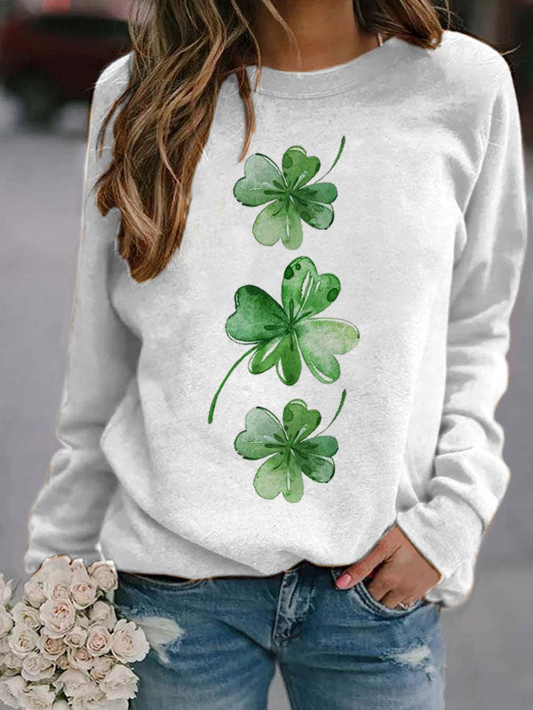 Sweat-shirt à manches patchwork trèfle à quatre feuilles de la Saint-Patrick pour femme 