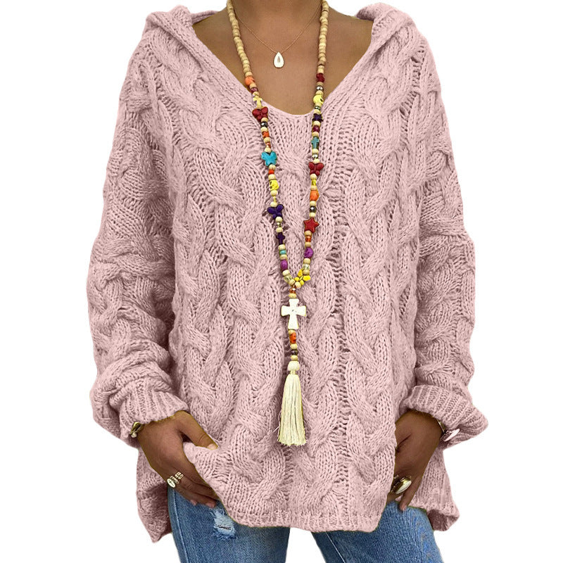 Pull ample à capuche et manches longues pour femme 