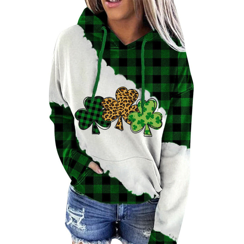 Sweat-shirt à capuche et manches longues pour femme, style irlandais de la Saint-Patrick 