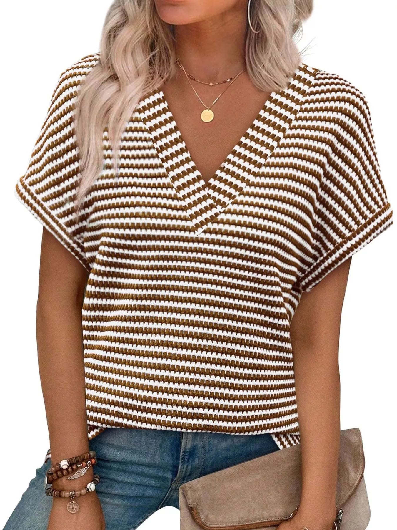 Striped V-Neck Relaxed Fit T-Shirt