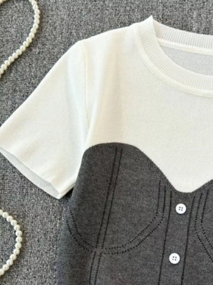 Color Block Short Sleeve Knit T-Shirt