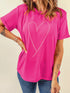 Rhinestone Heart Graphic Crew Neck Valentines Tee