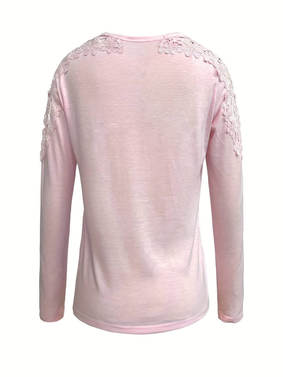 Back view of pink cutout round neck long sleeve t-shirt