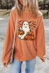 Orange sweatshirt with ghost and pumpkins design