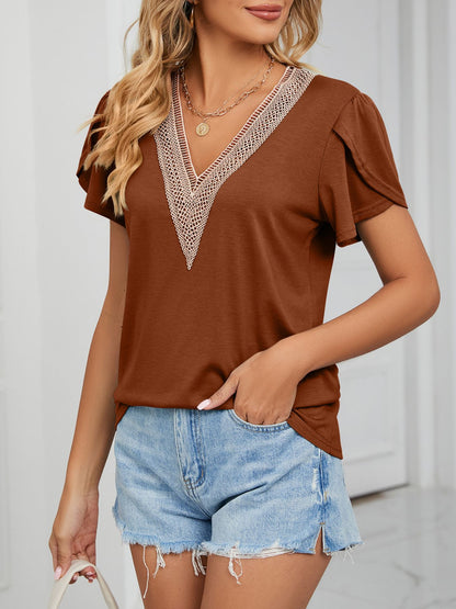 V-Neck Petal Sleeve Top