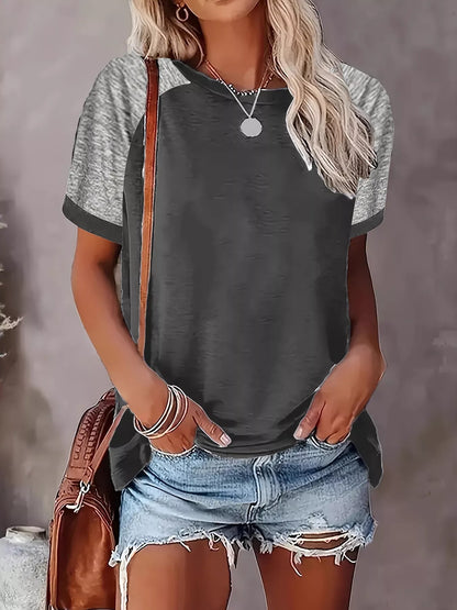 Plus Size Casual Color Block Raglan Sleeve T-Shirt