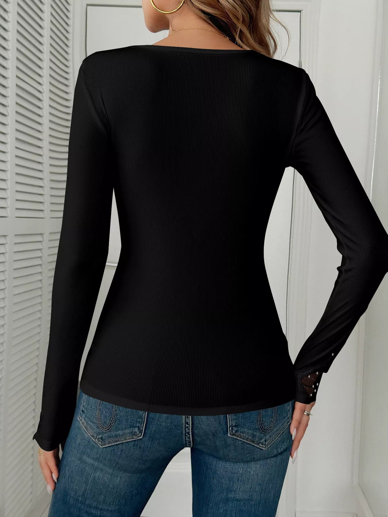 Elegant Lace Trim Long Sleeve Top
