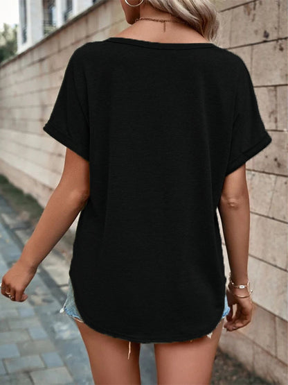 Full Size Decor Button Short Sleeve T-Shirt Plus Size