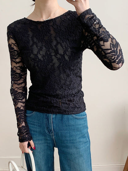 Lace Round Neck Long Sleeve Top
