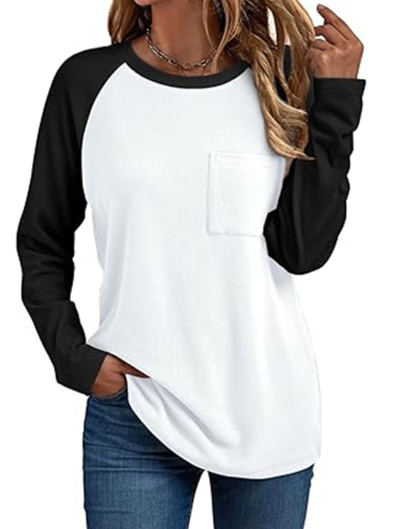 Round Neck Raglan Sleeve T-Shirt with Pocket