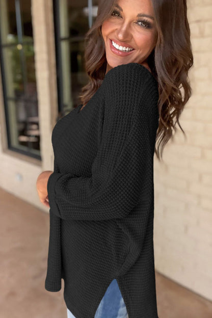 Side Slit V-Neck Long Sleeve Top