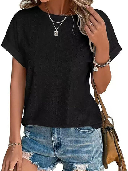 Eyelet Round Neck Short Sleeve Top
