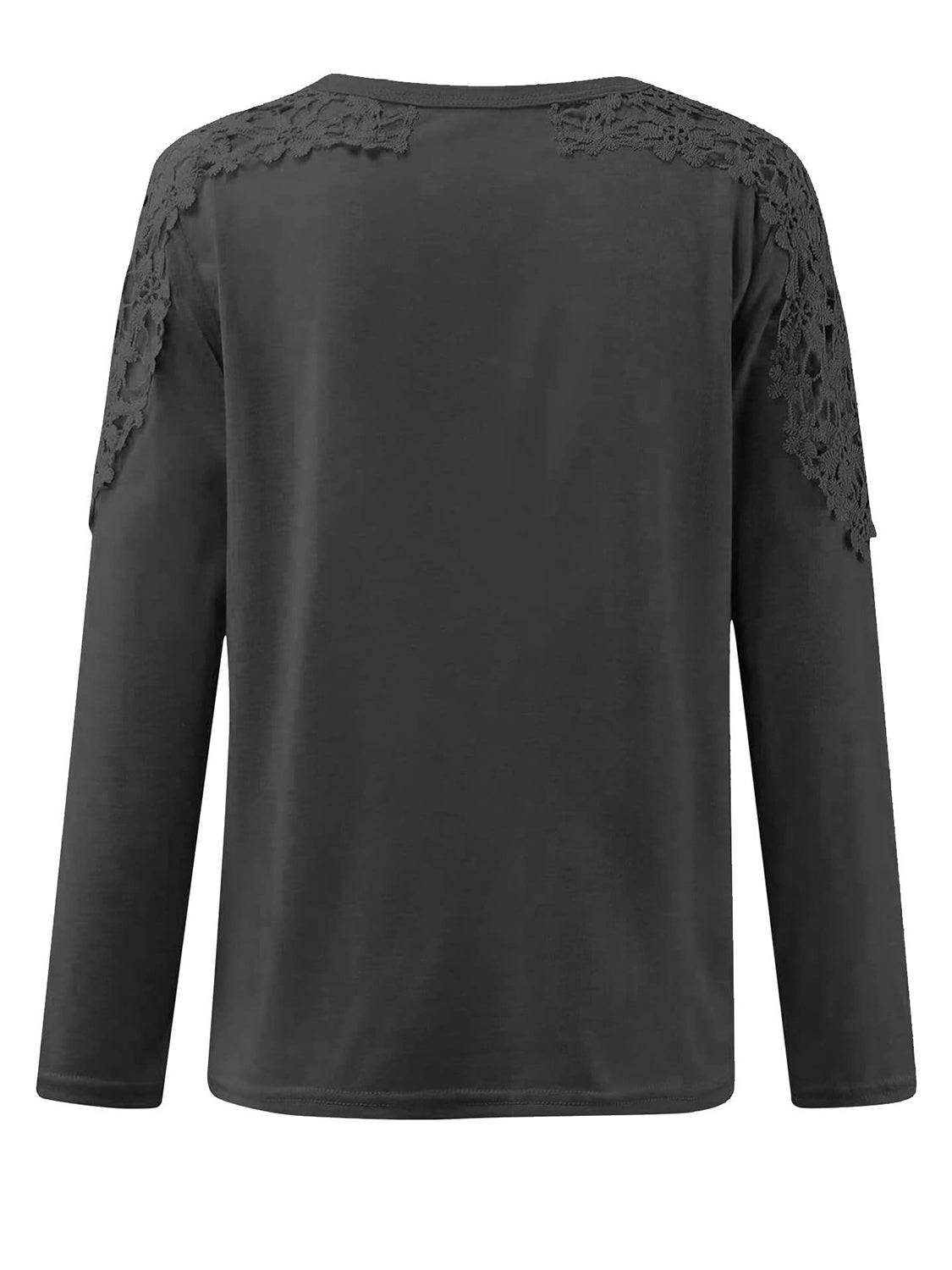 Back view of black cutout round neck long sleeve t-shirt