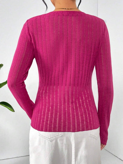 Pink round neck long sleeve t-shirt back view