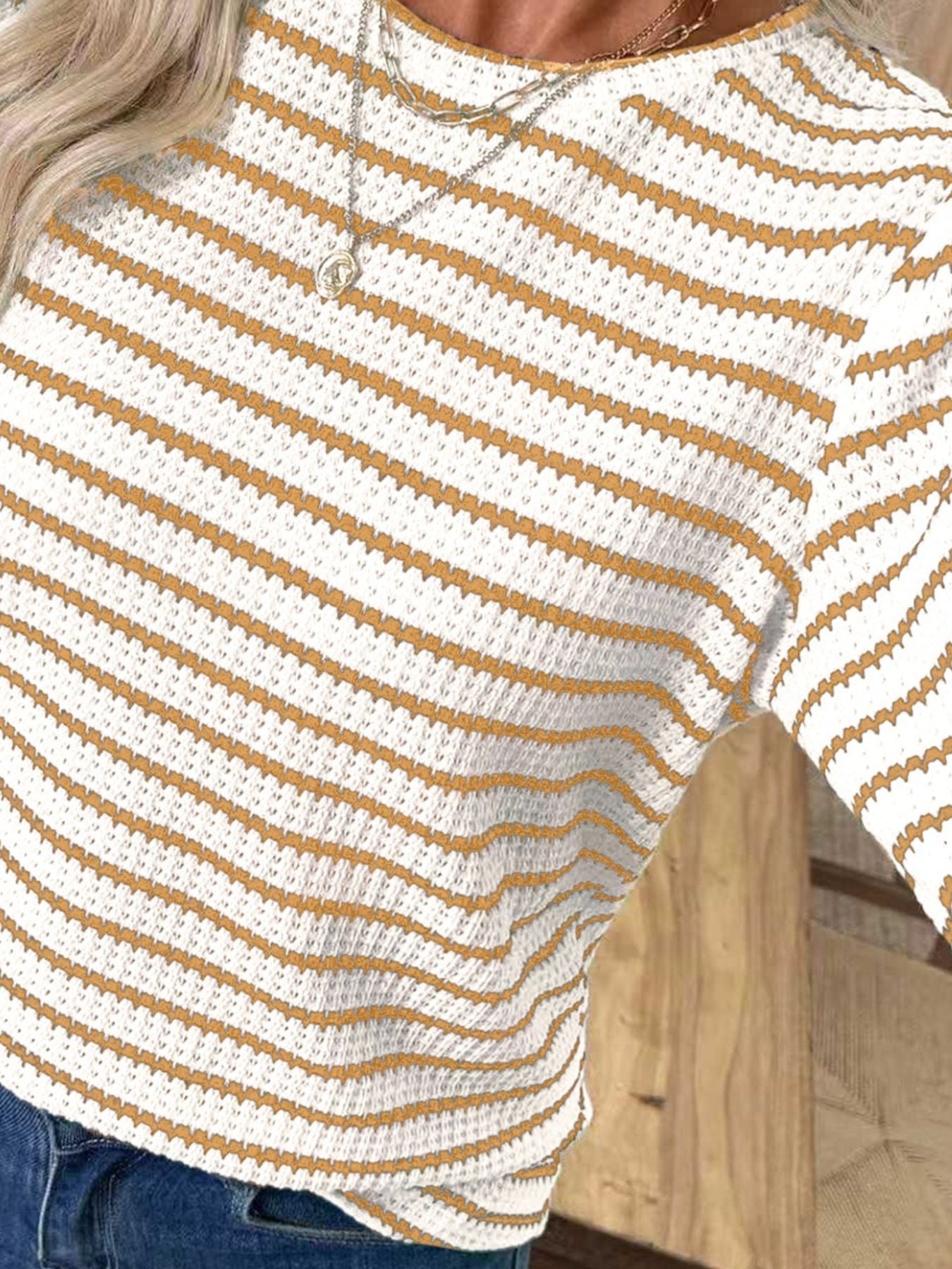 Striped Long Sleeve Texture Knit T-Shirt