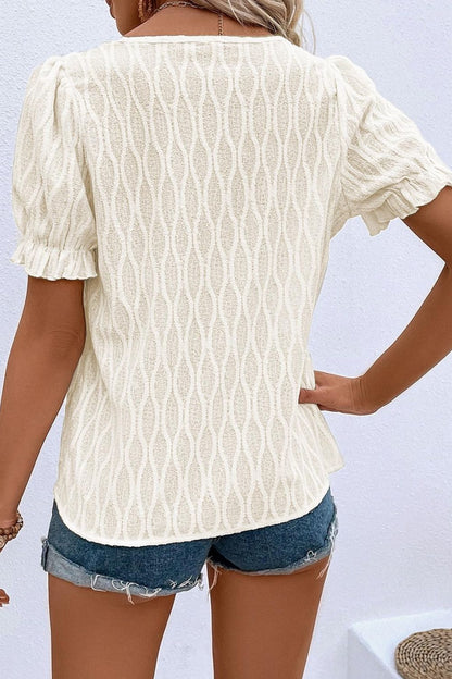 Texture Notched Short Sleeve Blouse