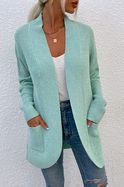 Open Front Rib-Knit Cardigan with Pockets