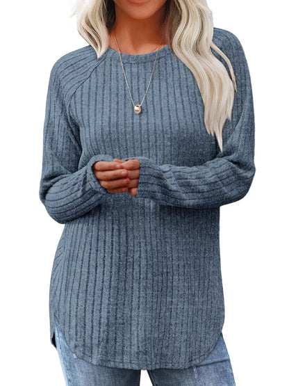Ribbed Knit Long Sleeve T-Shirt