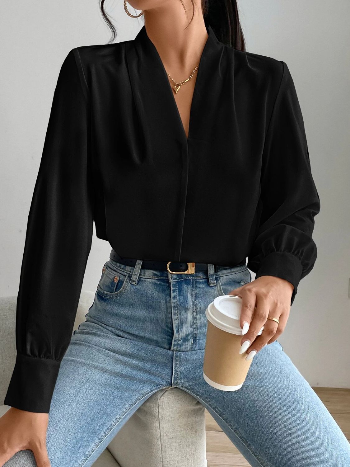 V Neck Long Sleeve Top