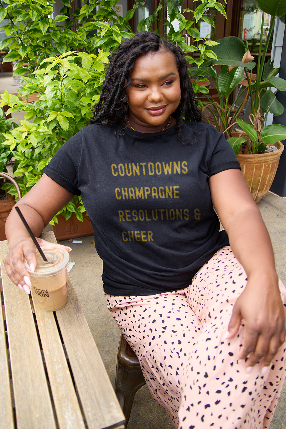 Simply Love Full Size COUNTDOWNS CHAMPAGNE RESOLUTIONS &amp; CHEER Round Neck T-Shirt