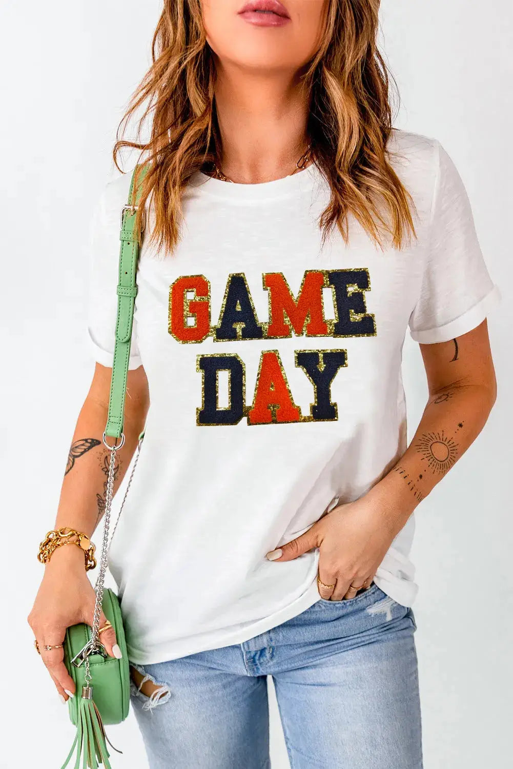 Casual GAME DAY T-shirt styled with jeans