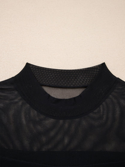 Sheer Mesh Patchwork Cap Sleeve T Shirt