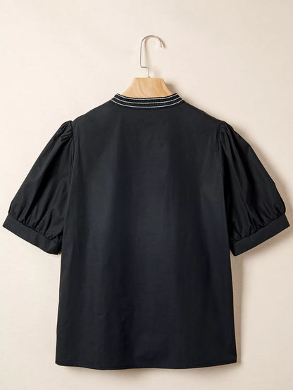 Notched Puff Sleeve Blouse