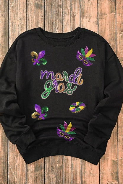 MARDI GRAS Sequin Round Neck Sweatshirt