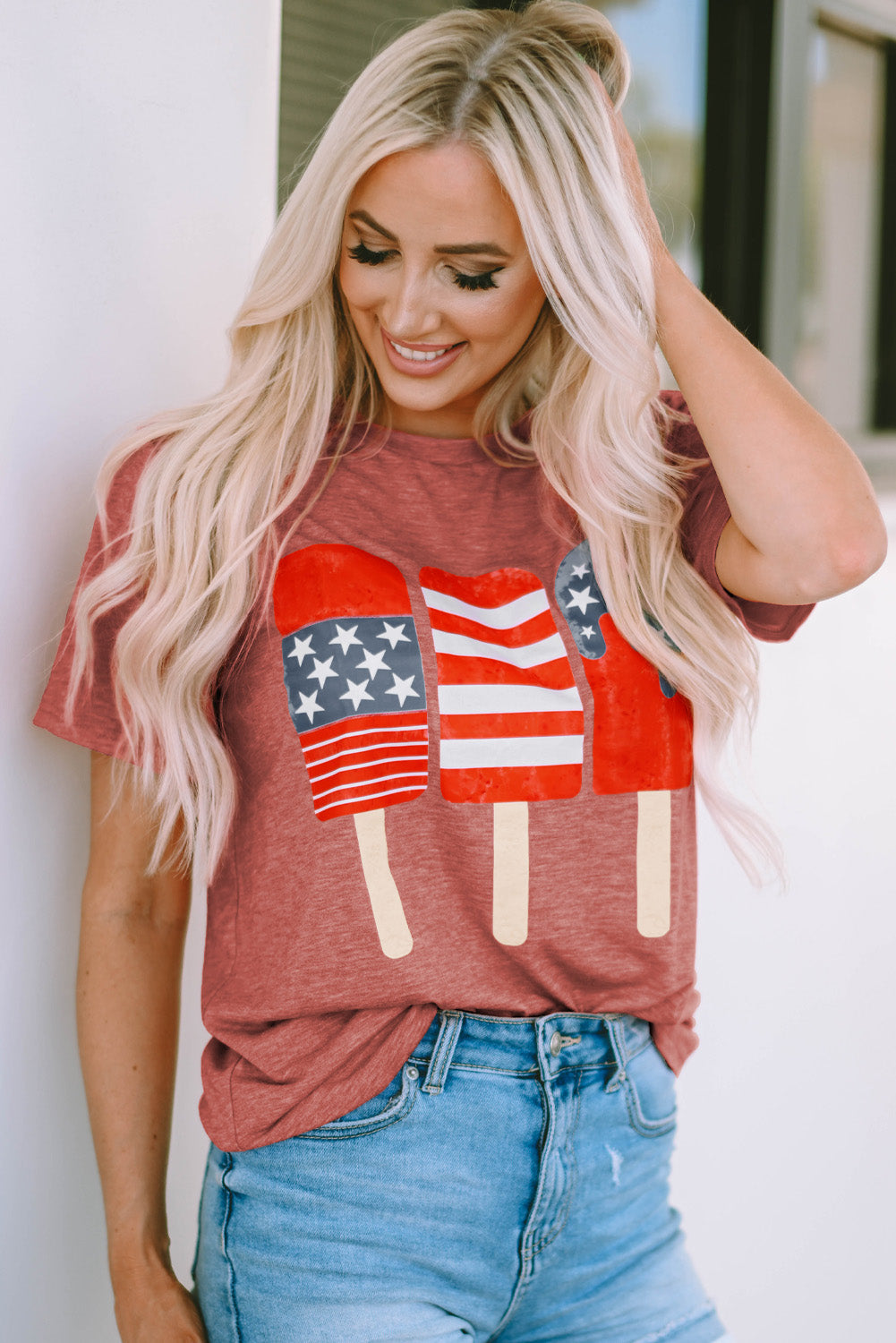 US Flag Round Neck Short Sleeve T-Shirt