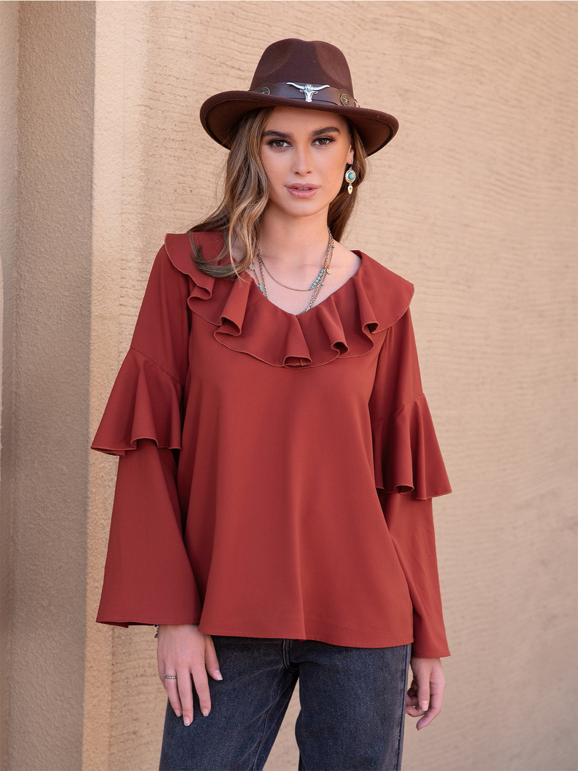 Statement Collar Long Sleeve Blouse