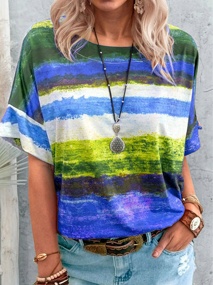 Contrast Round Neck Casual T-Shirt
