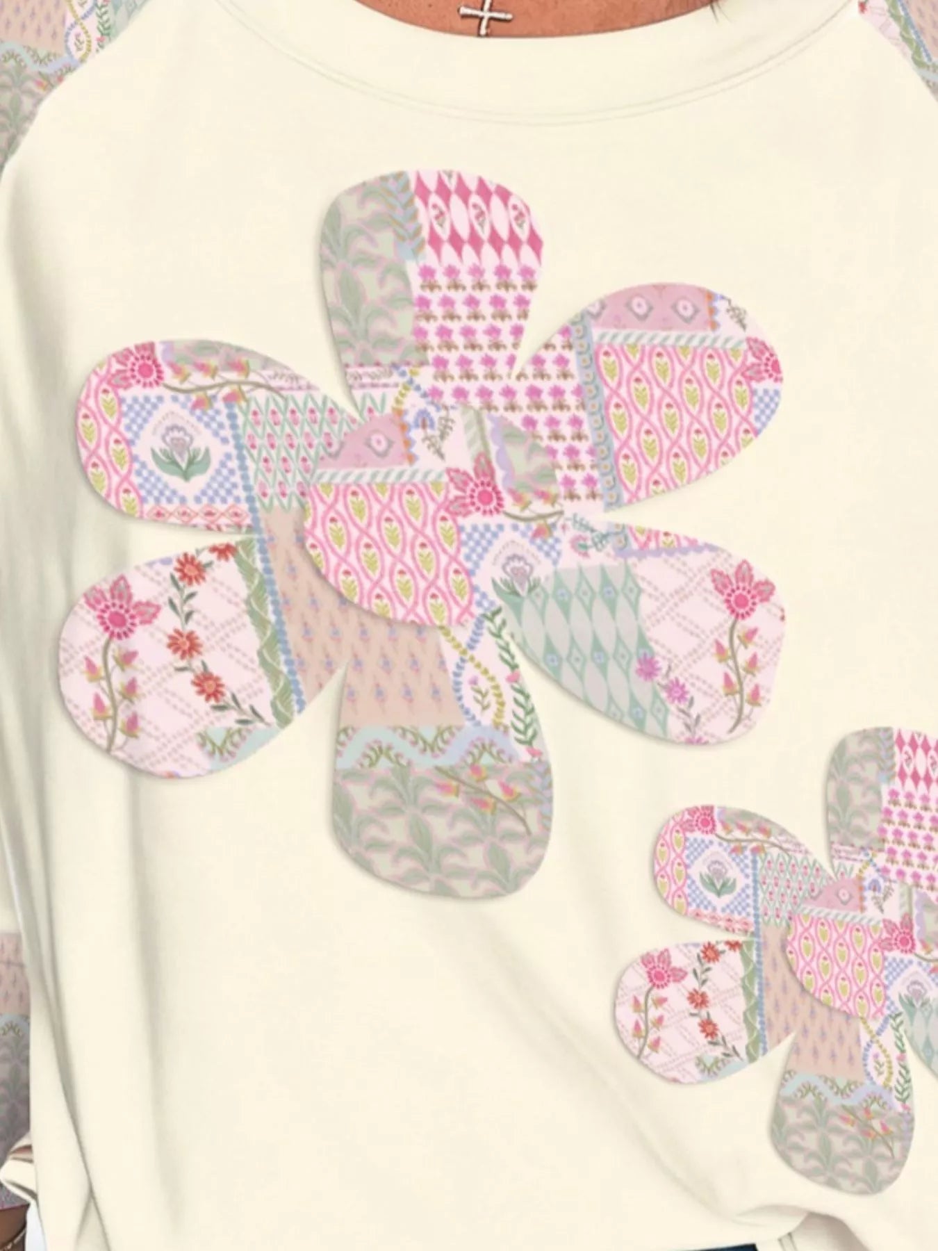 Color Block Retro Floral Patchwork Long Sleeve Top