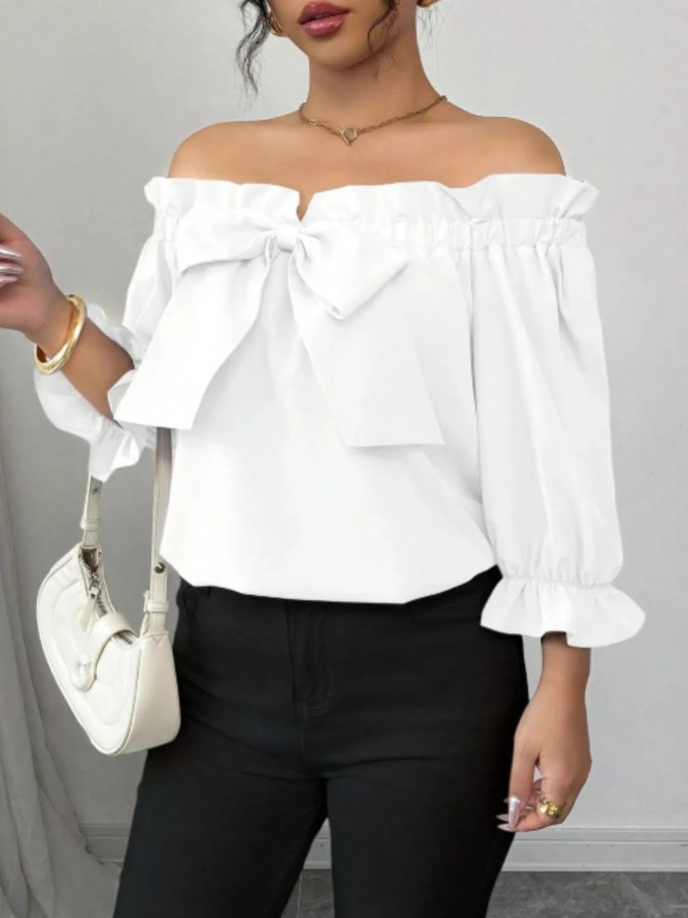 Bow Flounce Sleeve Blouse