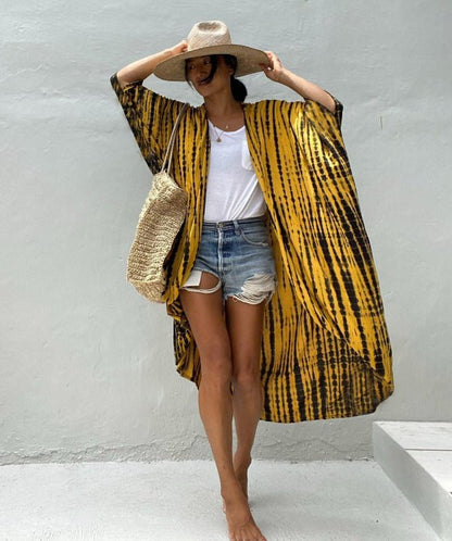 Sonnenschutz-Cardigan aus Rayon mit Batik-Grafikdruck und Sonnenschutz für den Strand 