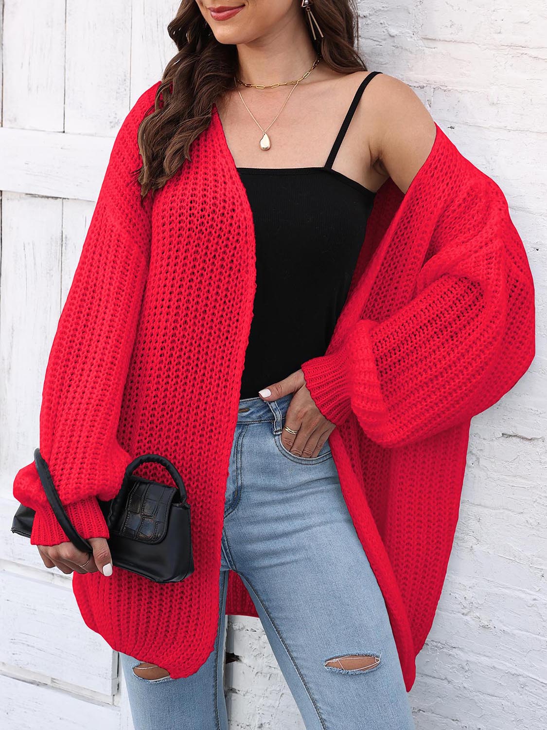 Open Front Dropped Shoulder Longline Cardigan