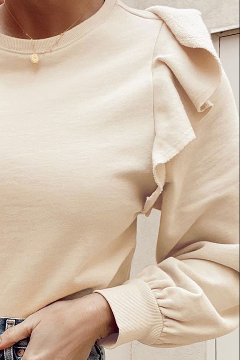 Ruffled Round Neck Long Sleeve Blouse