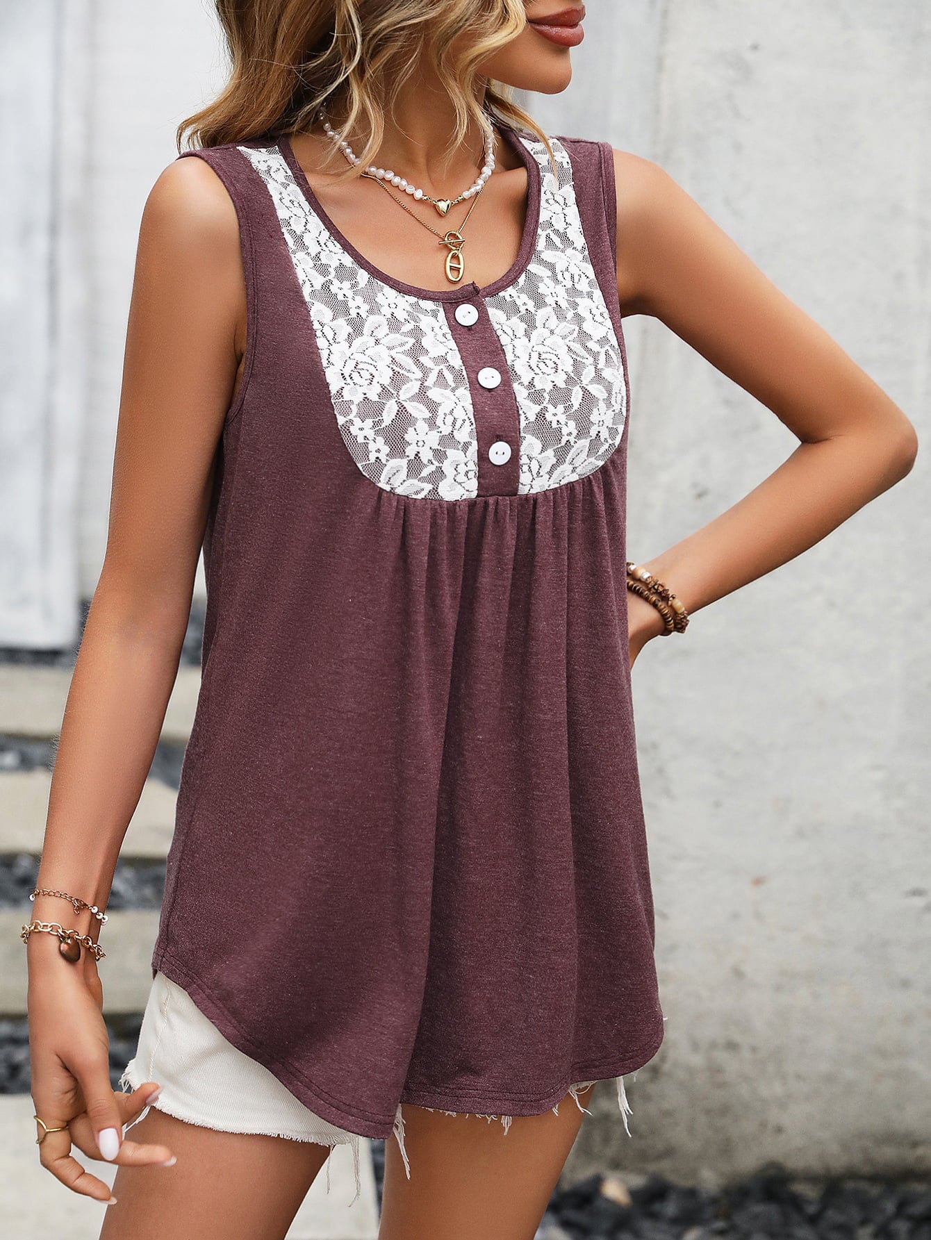 Ivy Lane Lace Contrast Scoop Neck Tank